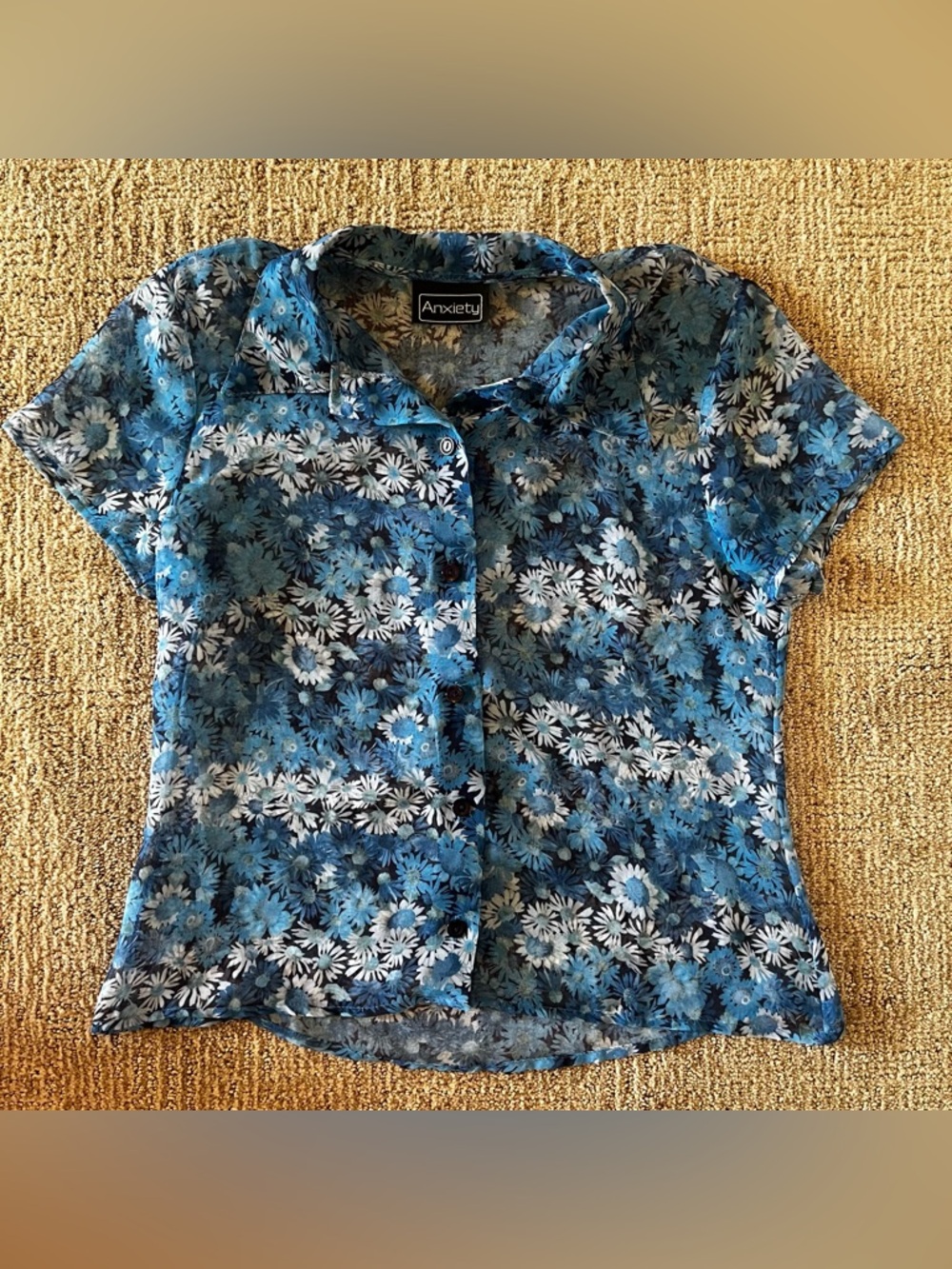 Vintage Anxiety Floral Button-Up Top in Blue and White